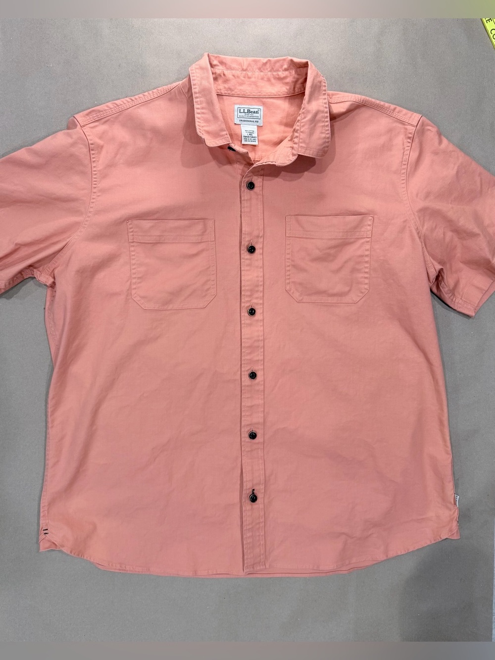L.L.Bean Short‑Sleeve Button‑Down – Men’s L Terracotta Cotton Stretch Shirt